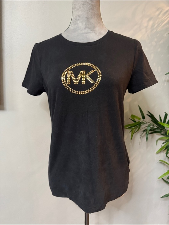 Michael Kors Tops - Michael Kors Black Short Sleeve Tee with Gold Studded MK Emblem